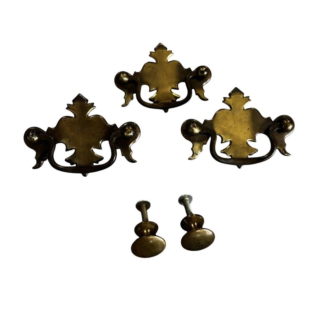 5 Pc Vintage Lot Brass Drawer Pulls Handles Plated Ornate